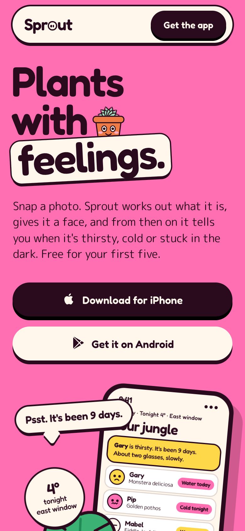 Sprout on a 390-pixel phone